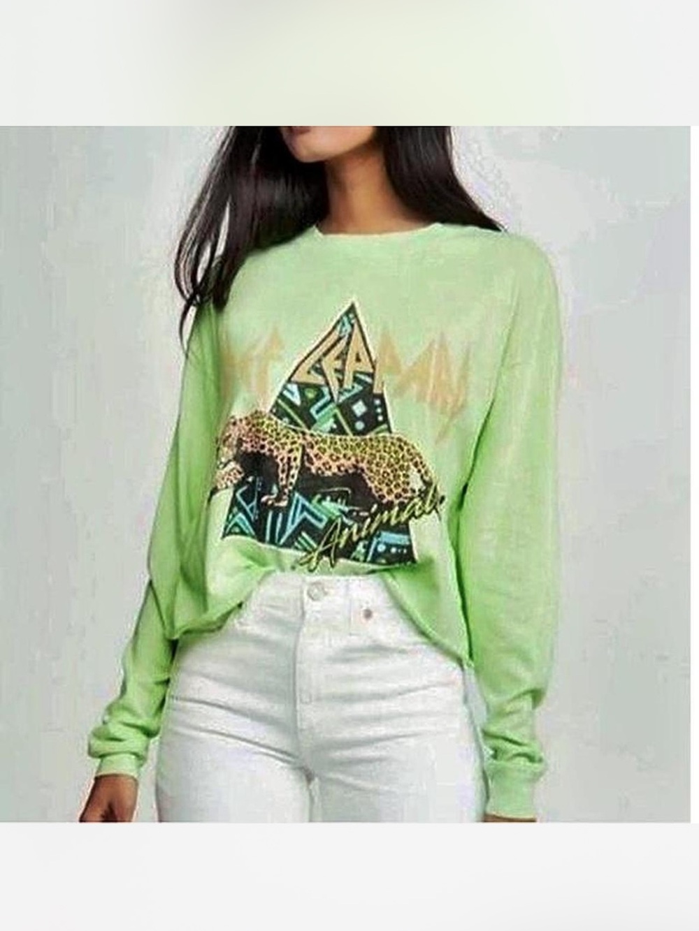 Daydreamer Leopard Print Long-Sleeve Top - Lime Green